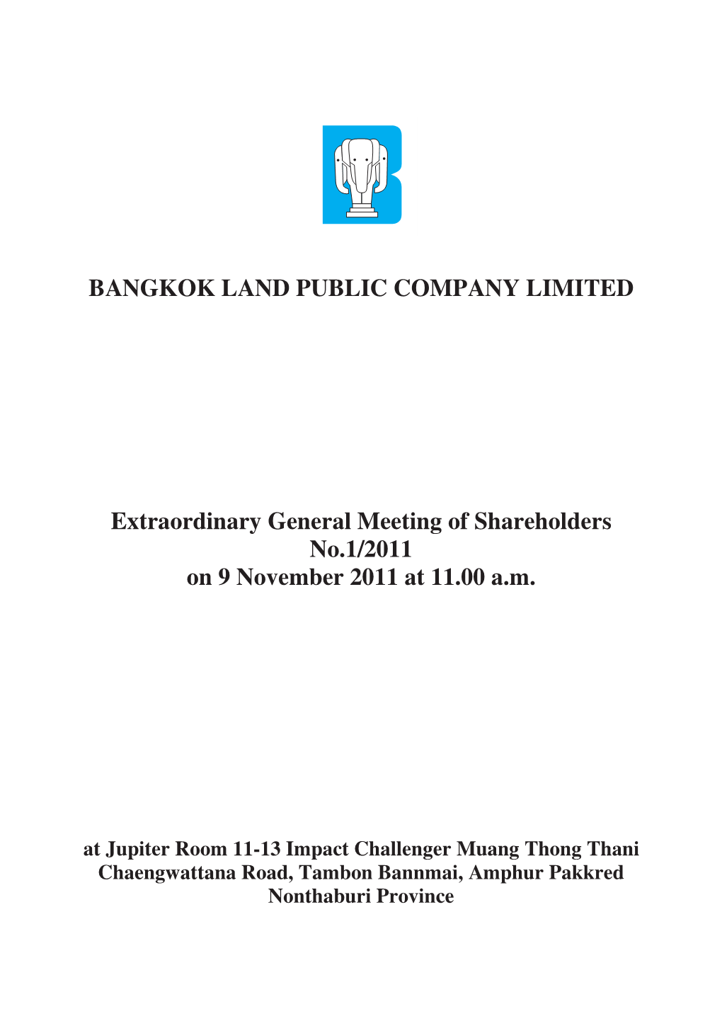 BANGKOK LAND PUBLIC COMPANY LIMITED Extraordinary General