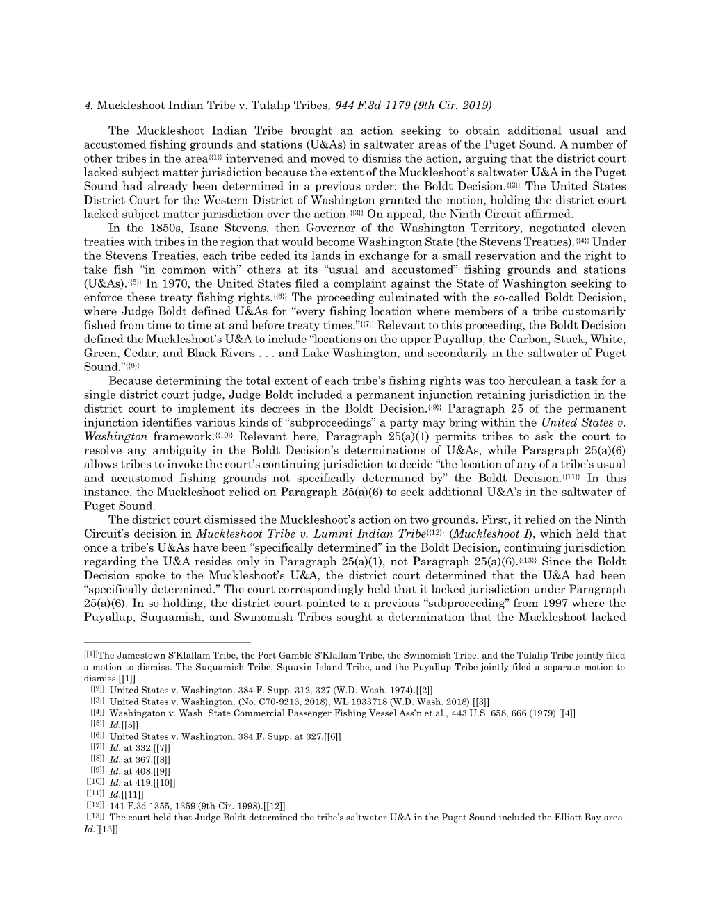 4. Muckleshoot Indian Tribe V. Tulalip Tribes, 944 F.3D 1179 (9Th Cir. 2019)