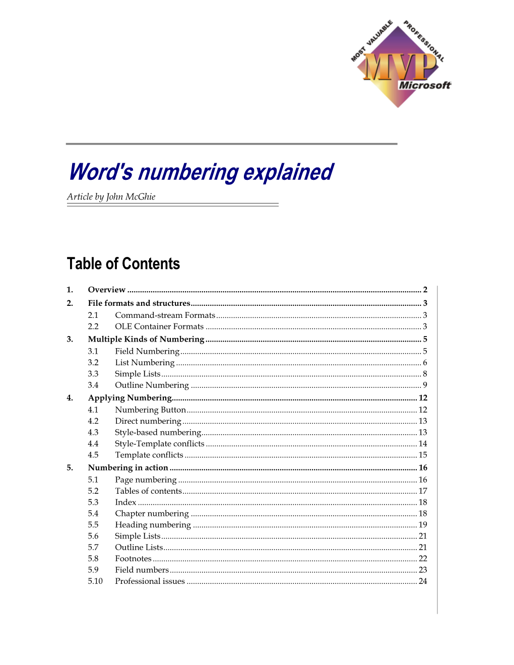 Word's Numbering Explained Article by John Mcghie