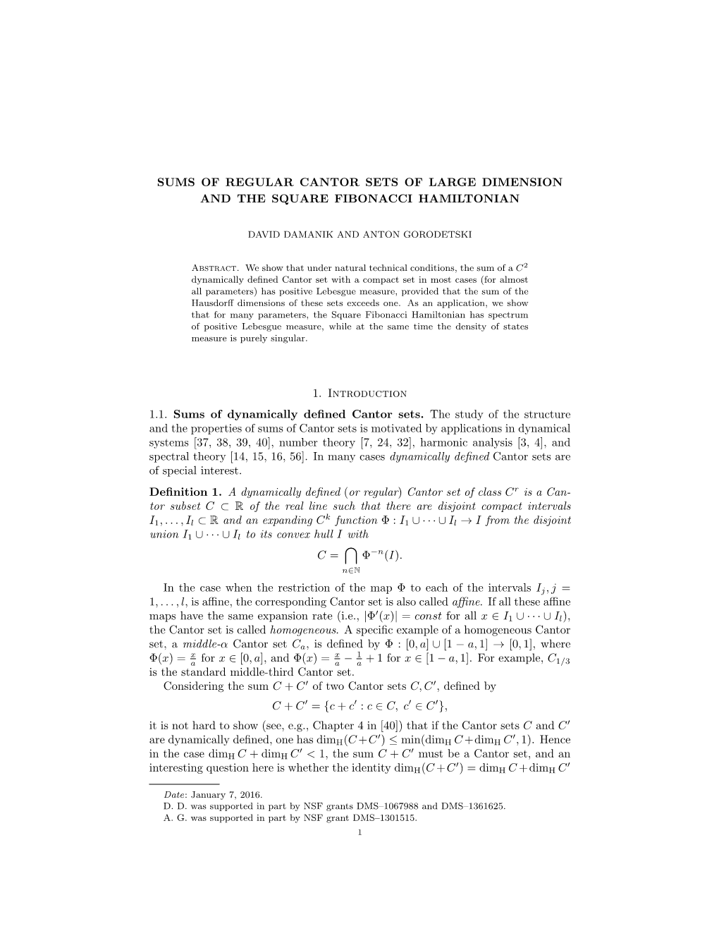 Sums of Regular Cantor Sets of Large Dimension and the Square Fibonacci Hamiltonian