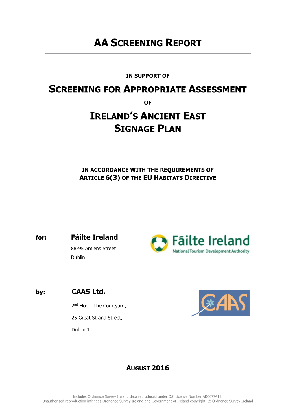 Screening for Appropriate Assessment of Ireland's Ancient East Signage