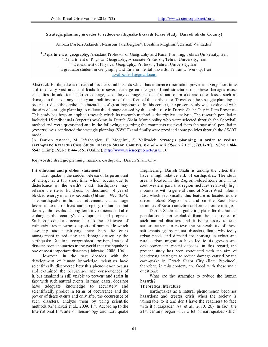 World Rural Observations 2015;7(2) 61