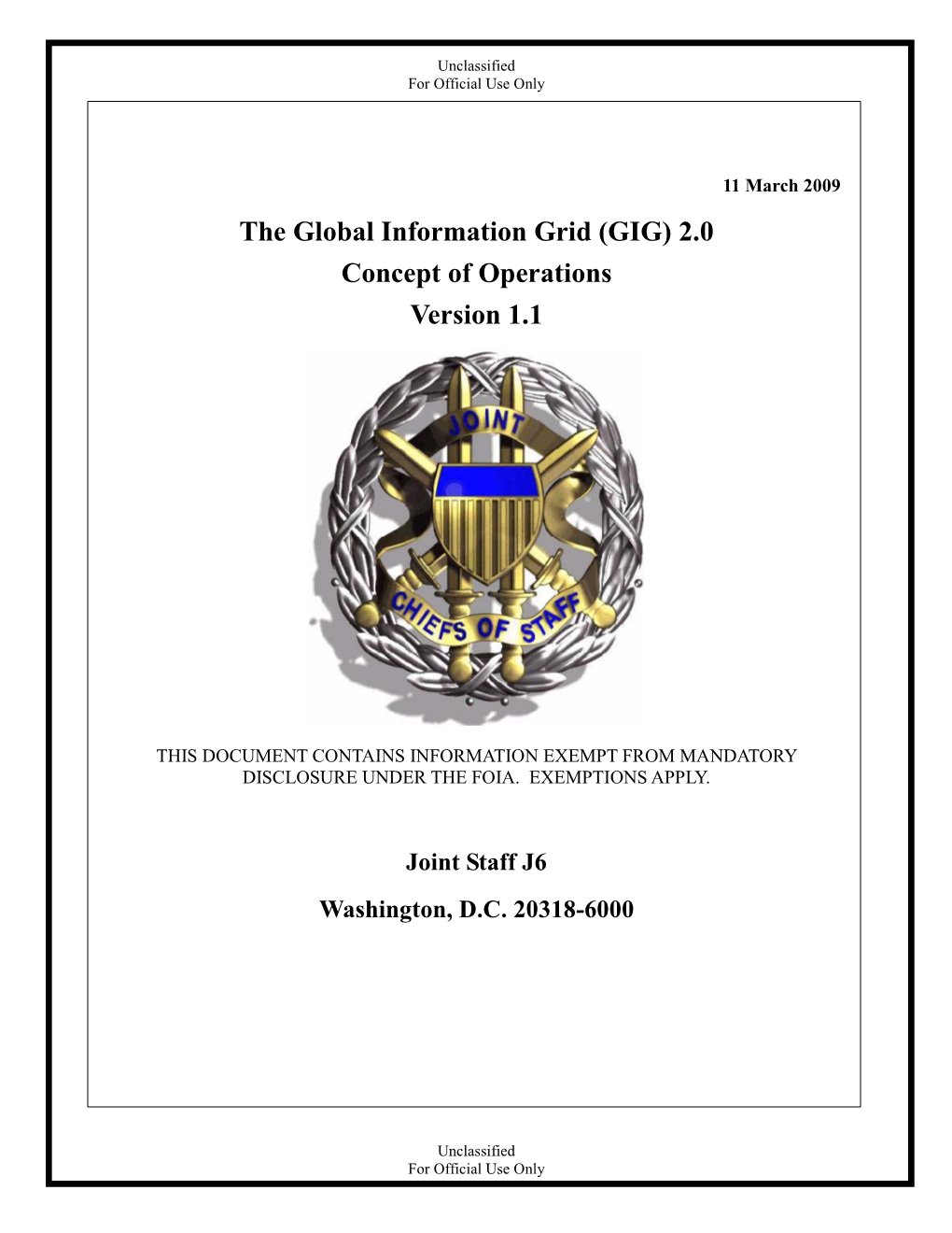 The Global Information Grid (GIG) 2.0 Concept of Operations Version 1.1