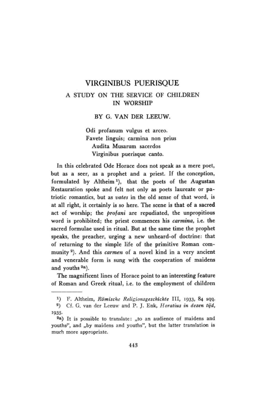 Virginibus Puerisque; a Study on the Service of Children in Worship