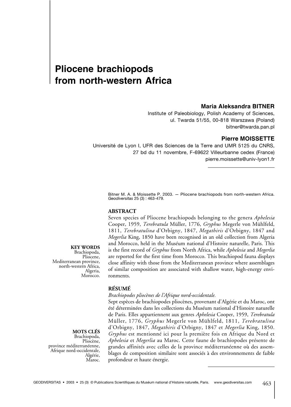 Pliocene Brachiopods from North-Western Africa