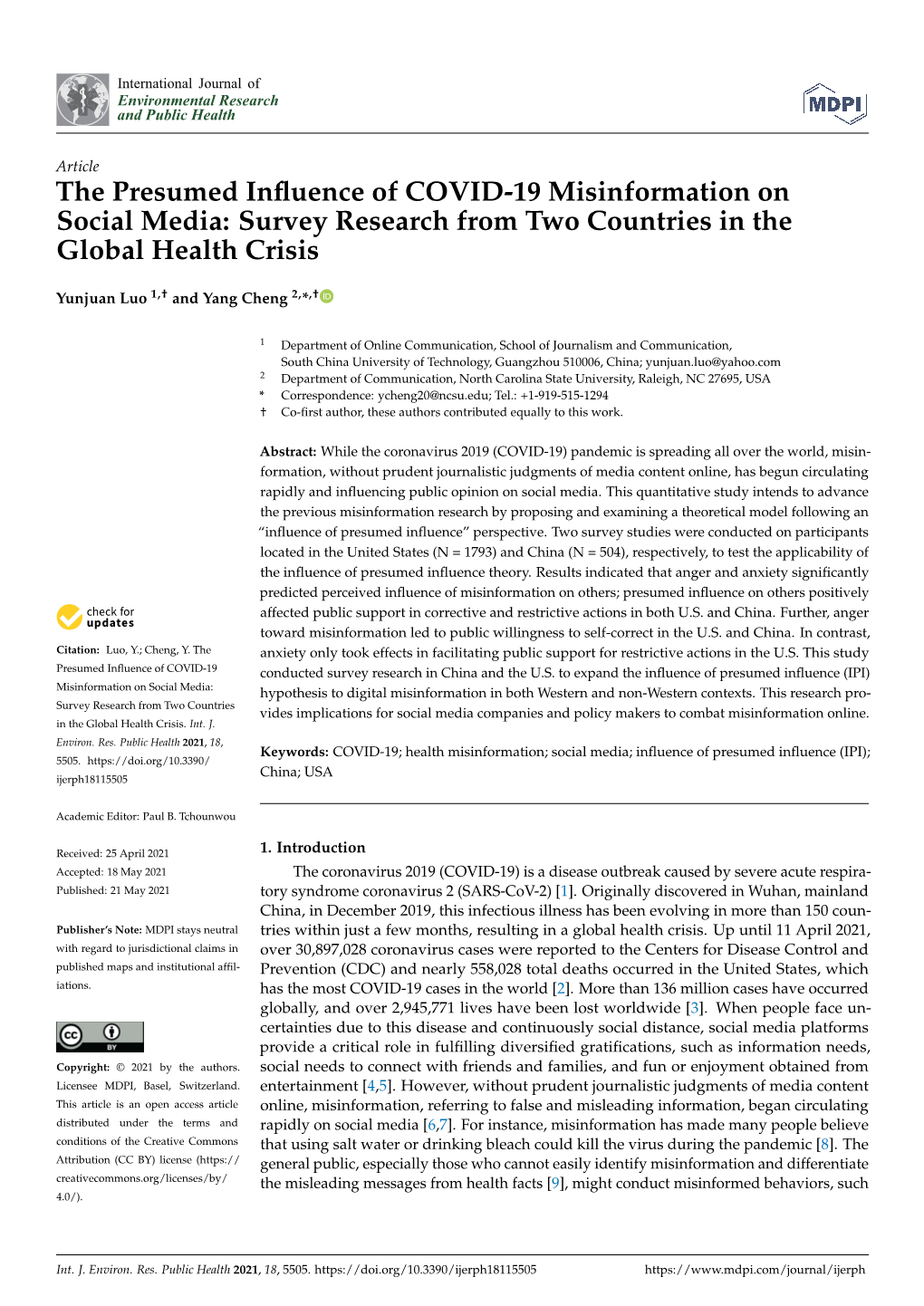 The Presumed Influence of COVID-19 Misinformation on Social Media