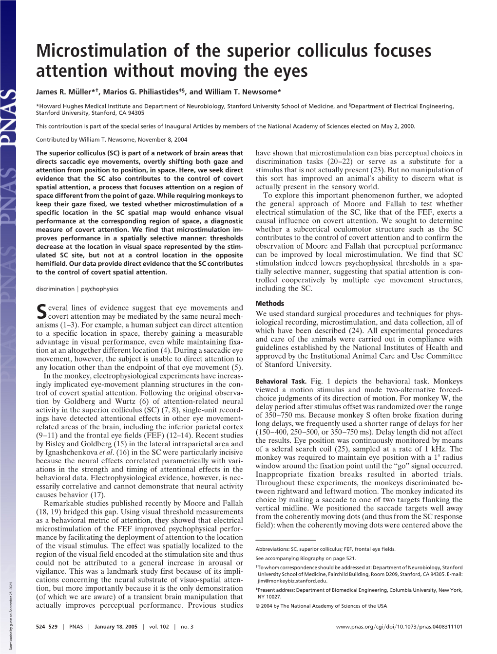 Microstimulation of the Superior Colliculus Focuses Attention Without Moving the Eyes