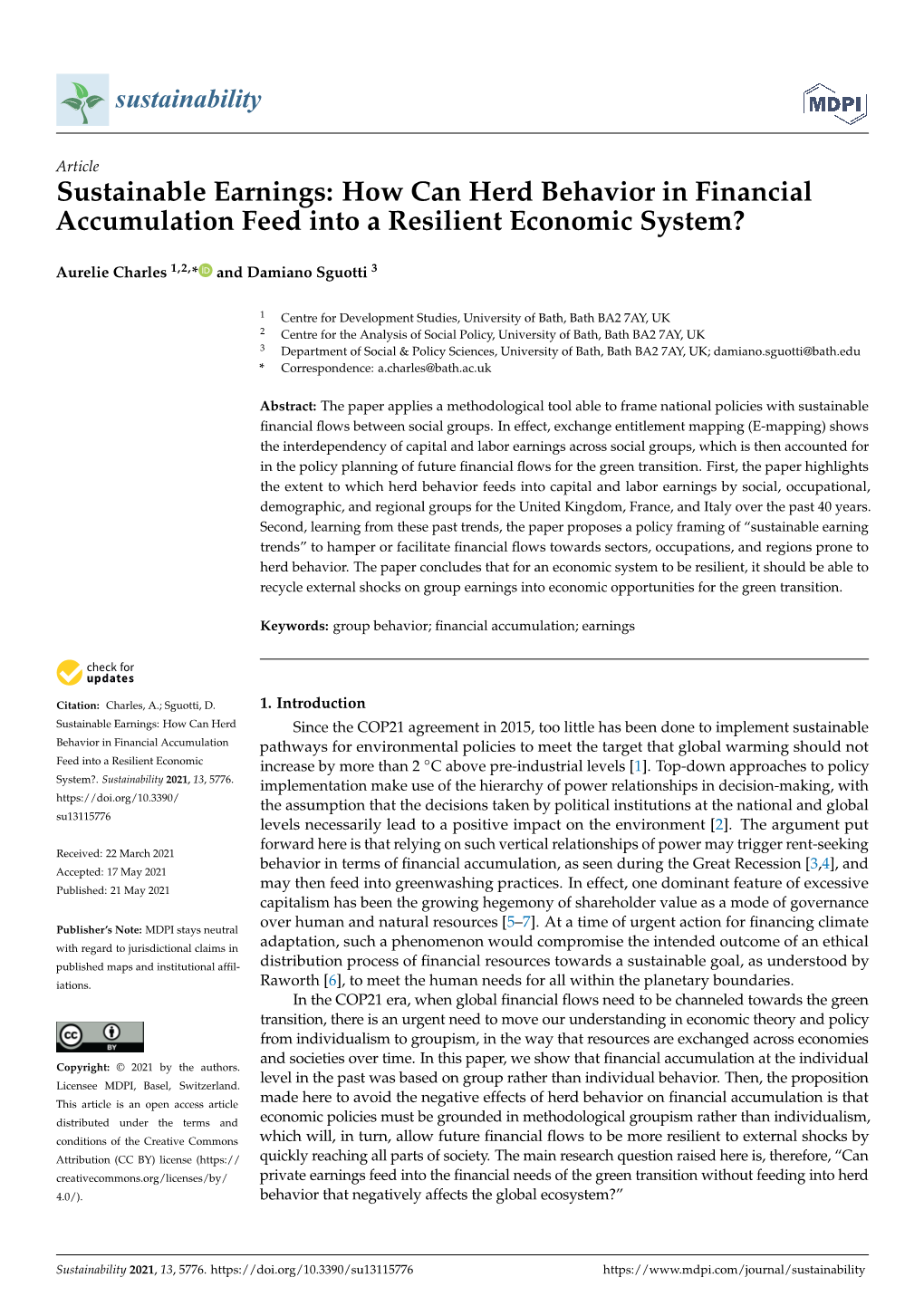 Sustainable Earnings: How Can Herd Behavior in Financial Accumulation Feed Into a Resilient Economic System?