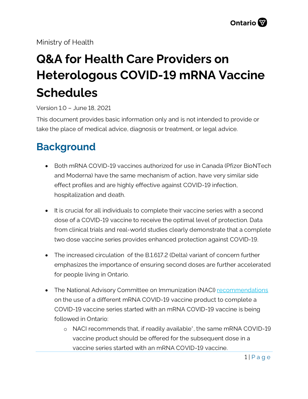 Q&A for Health Care Providers on Heterologous Mrna Vaccine