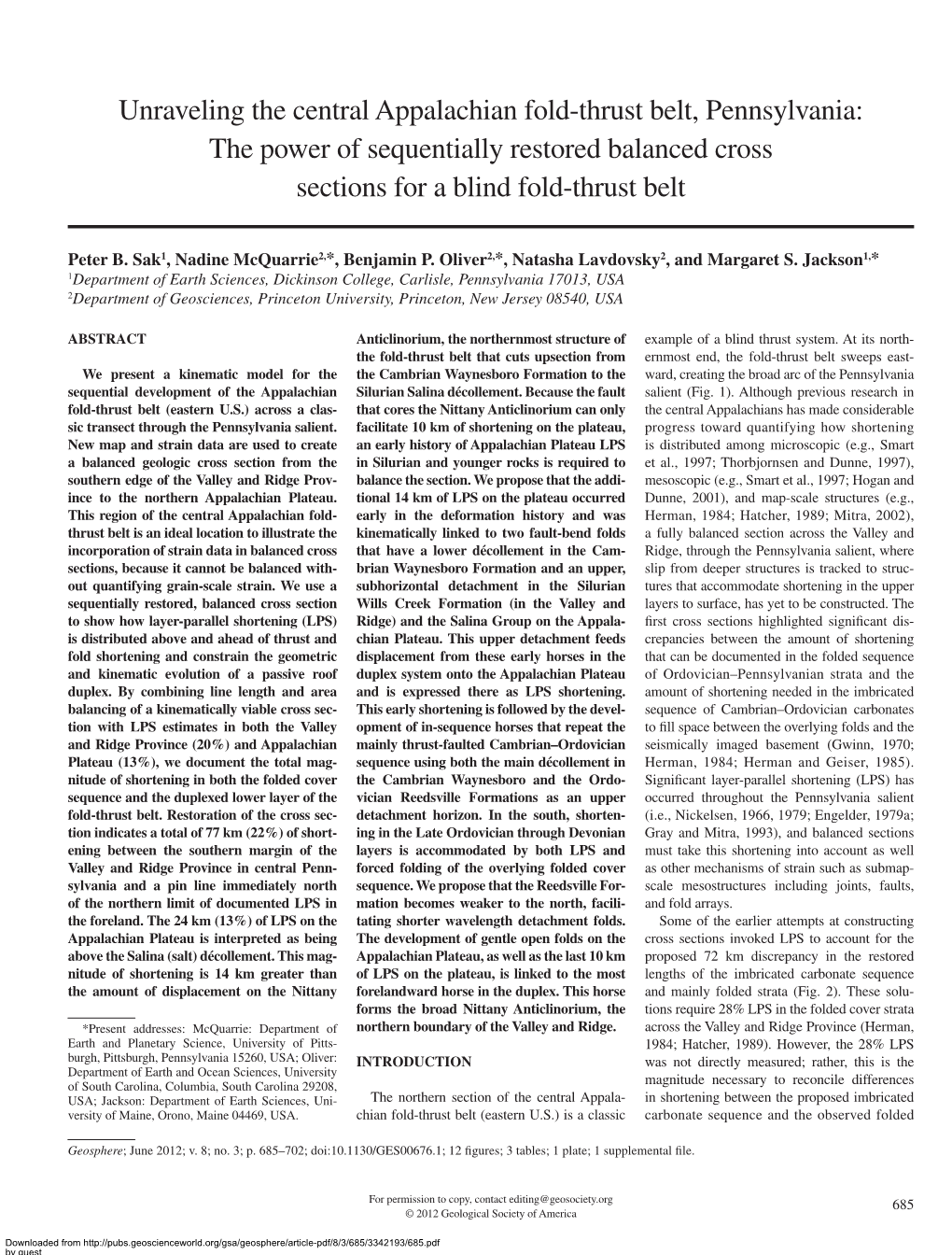 Unraveling the Central Appalachian Fold-Thrust Belt, Pennsylvania: the Power of Sequentially Restored Balanced Cross Sections for a Blind Fold-Thrust Belt