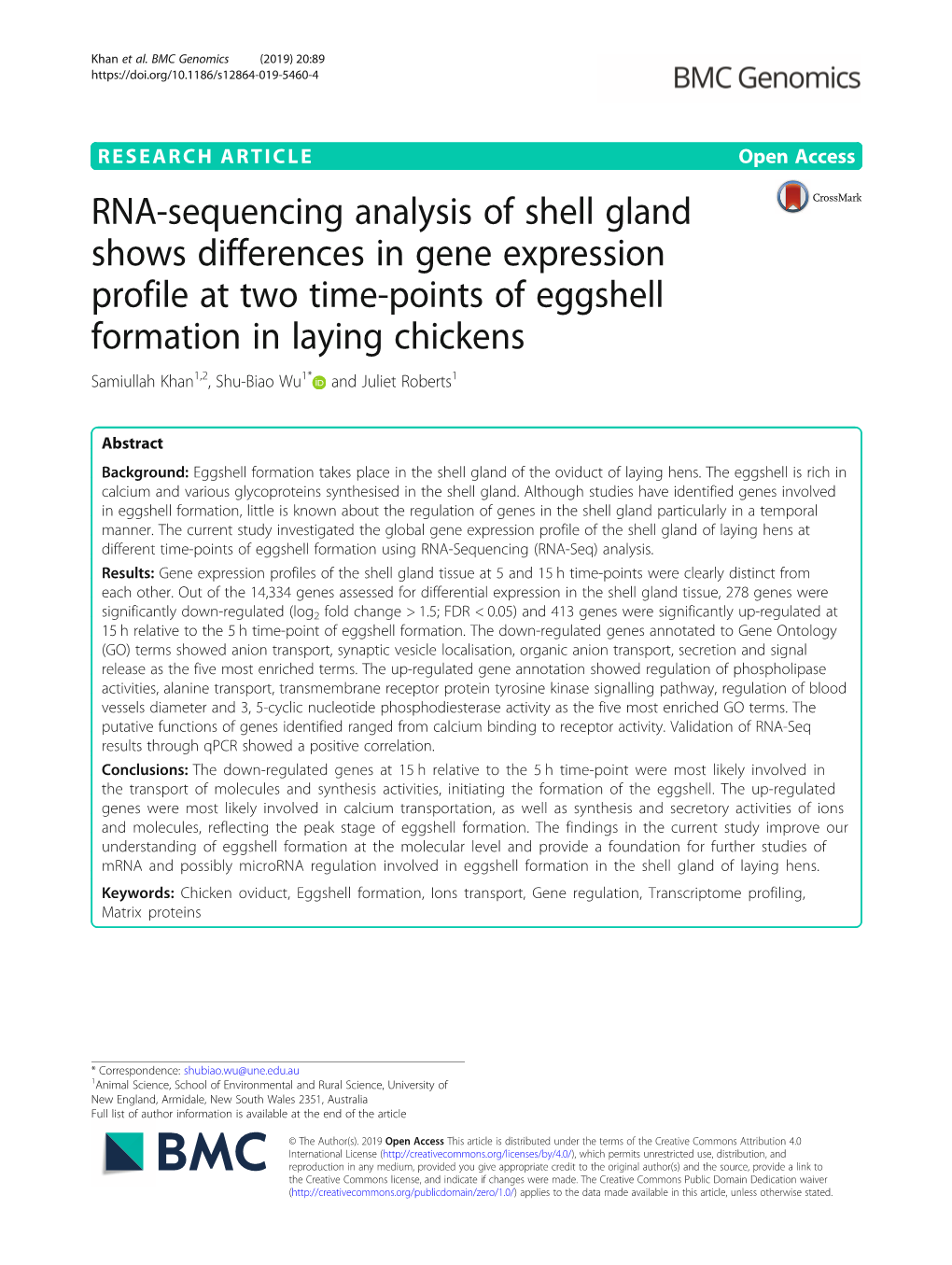 RNA-Sequencing Analysis of Shell Gland Shows Differences in Gene Expression Profile at Two Time-Points of Eggshell Formation In