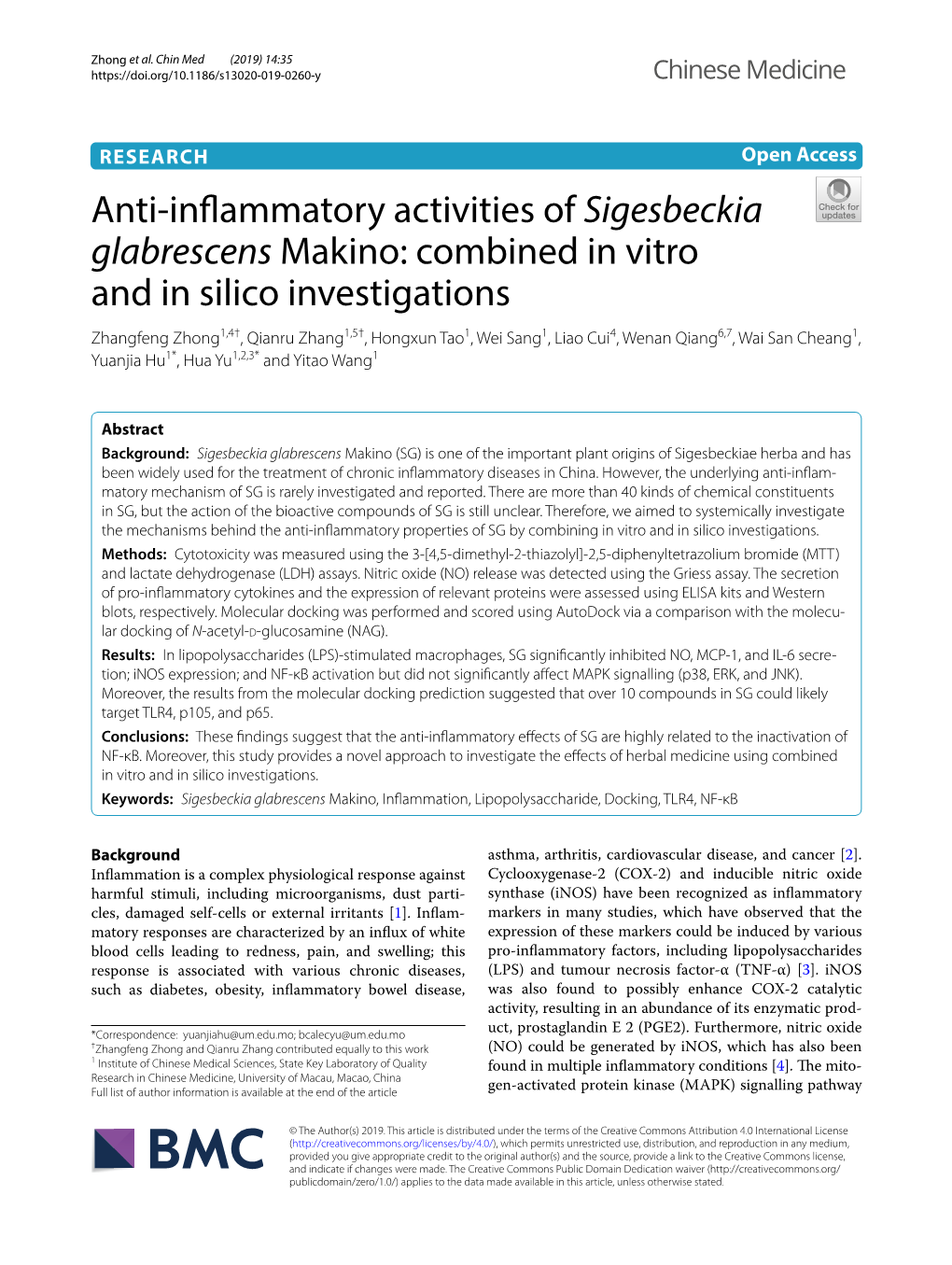 Anti-Inflammatory Activities of Sigesbeckia