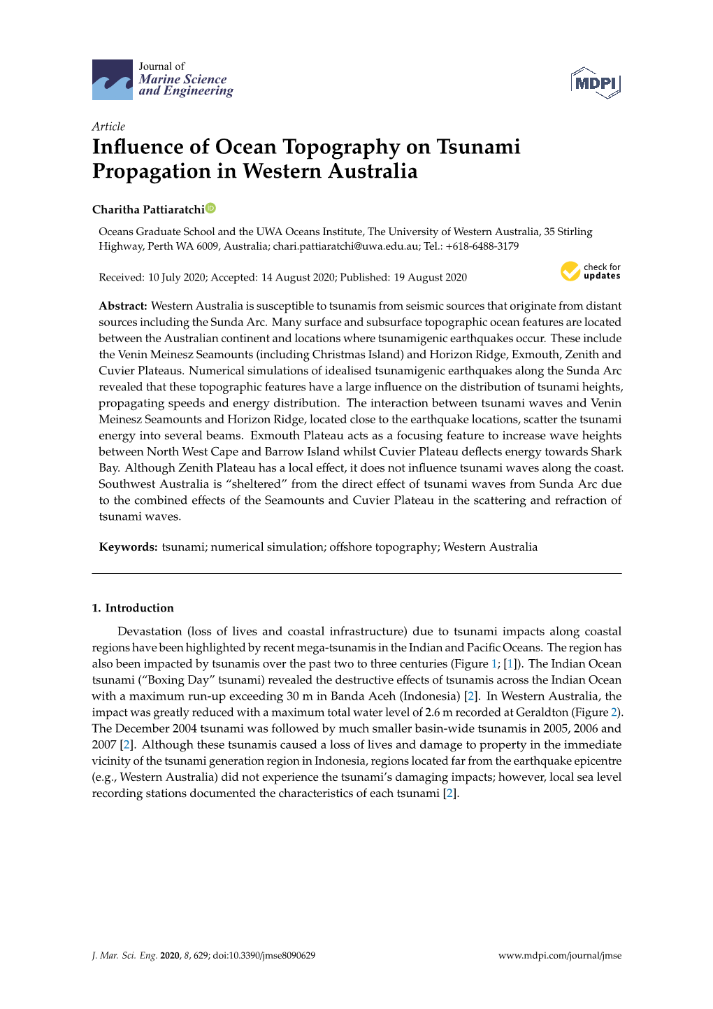 Influence of Ocean Topography on Tsunami Propagation in Western