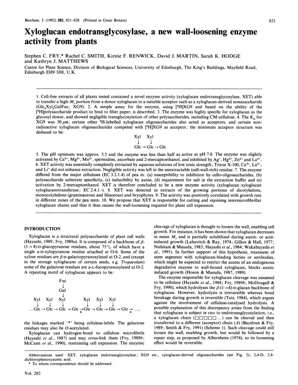 Xyloglucan Endotransglycosylase, a New Wall-Loosening Enzyme Activity from Plants