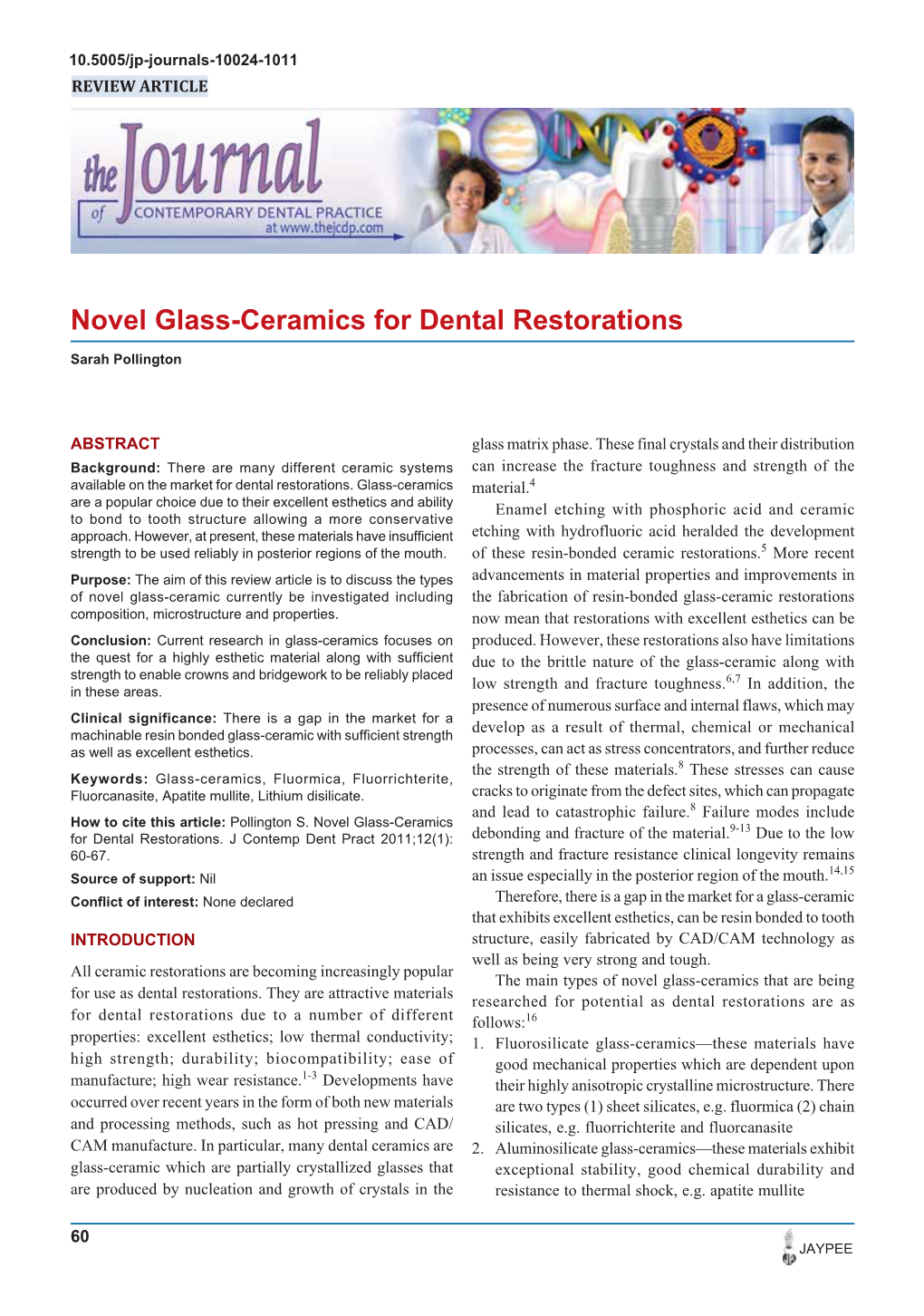 Novel Glass-Ceramics for Dental Restorations