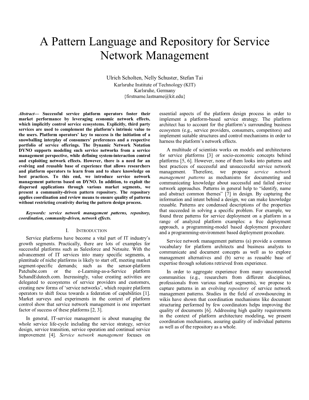 A Pattern Language and Repository for Service Network Management