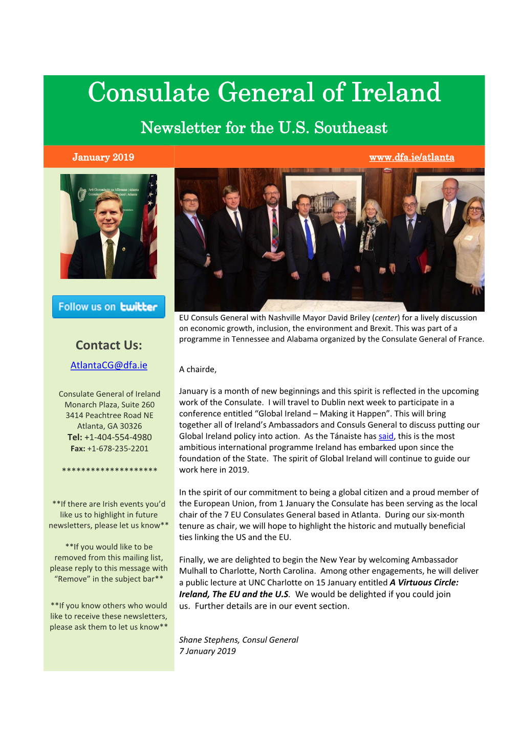 Consulate General of Ireland Newsletter for the U.S