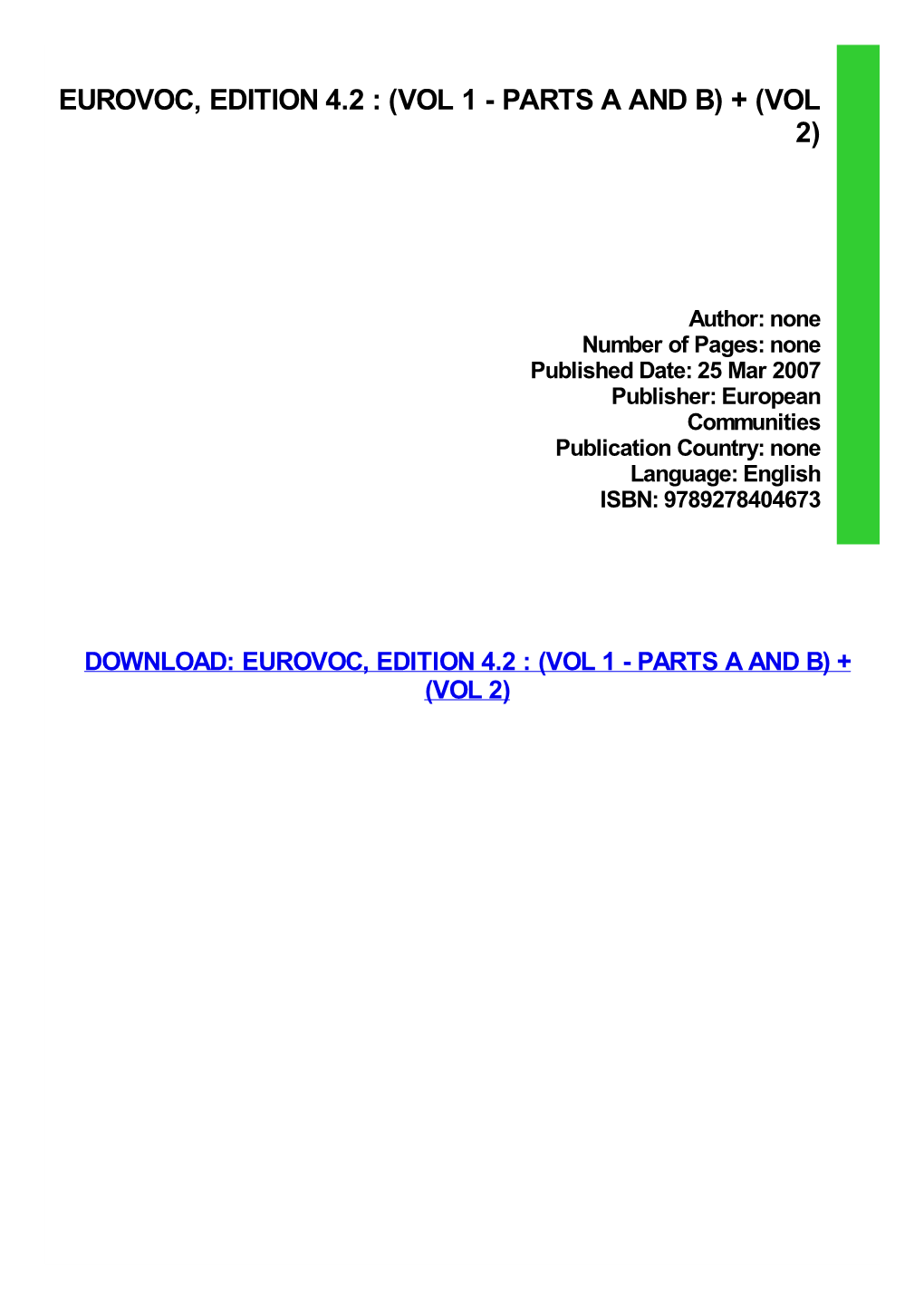 Eurovoc, Edition 4.2 : (Vol 1 - Parts a and B) + (Vol 2)