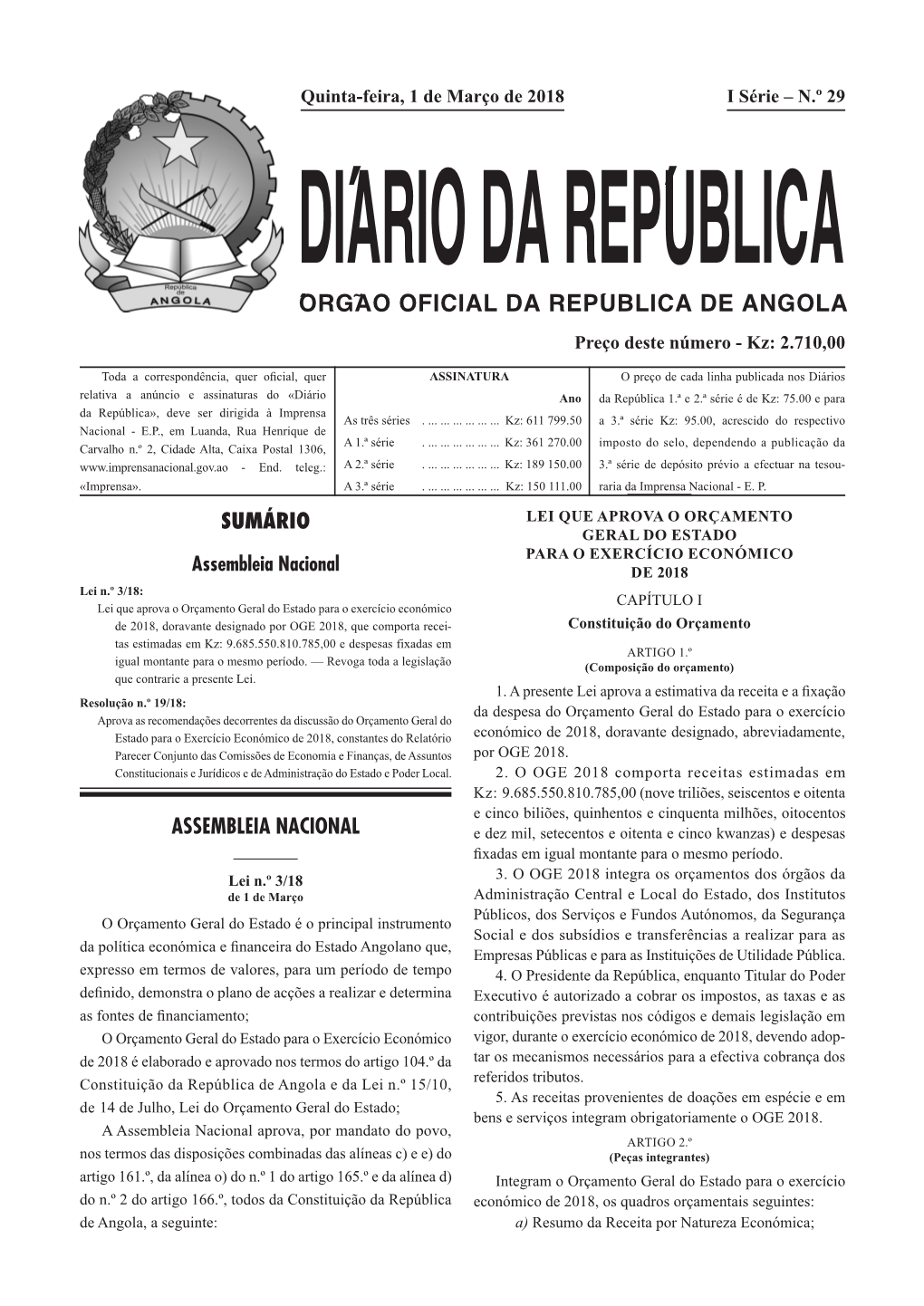 Órgão Oficial Da República De Angola