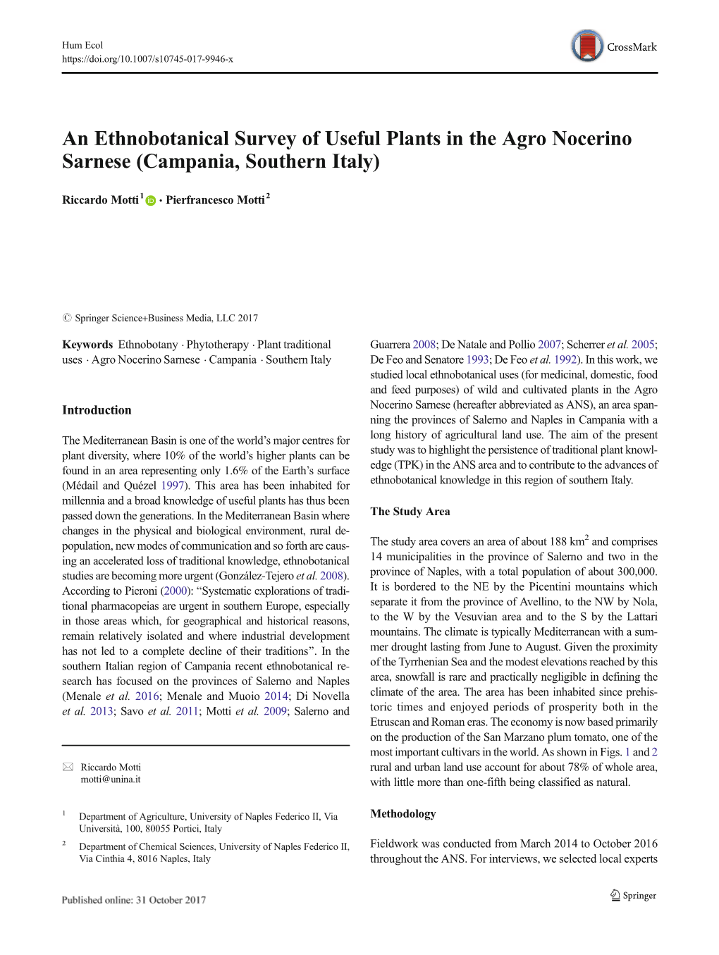 An Ethnobotanical Survey of Useful Plants in the Agro Nocerino Sarnese (Campania, Southern Italy)