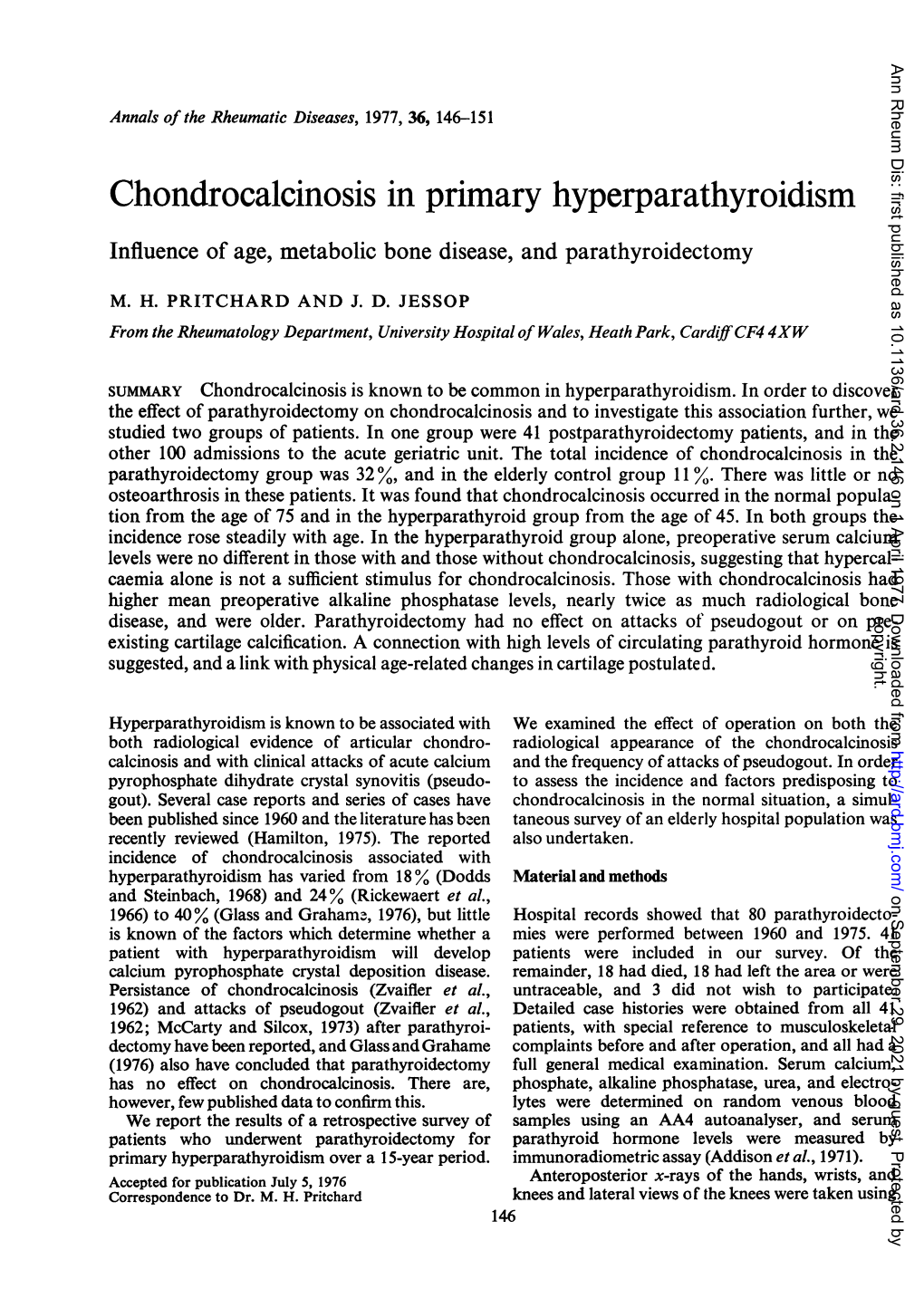 Chondrocalcinosis in Primary Hyperparathyroidism