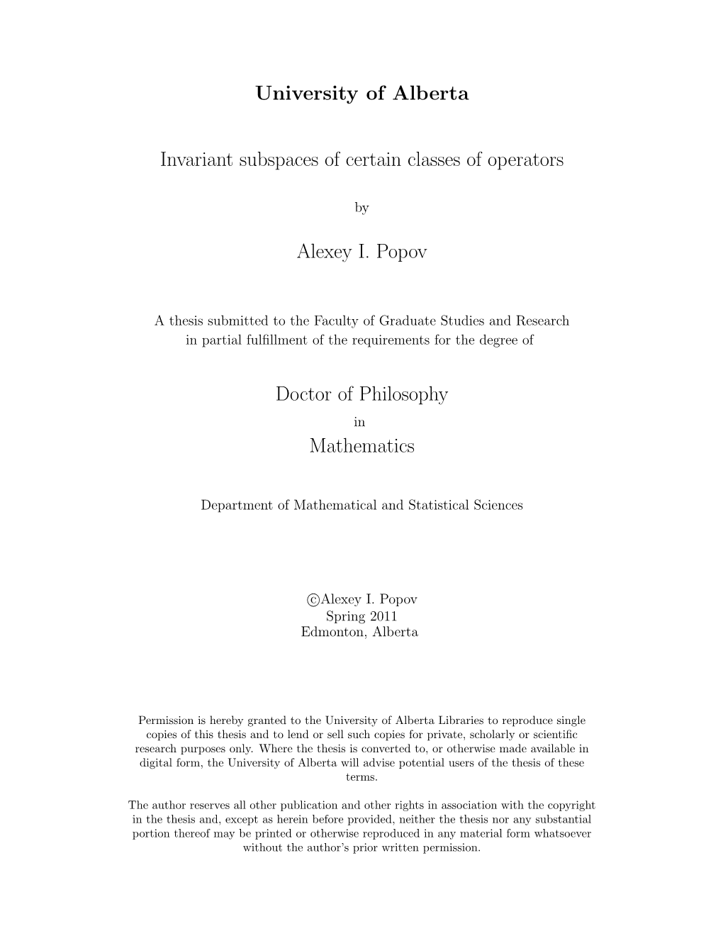 Invariant Subspaces of Certain Classes of Operators