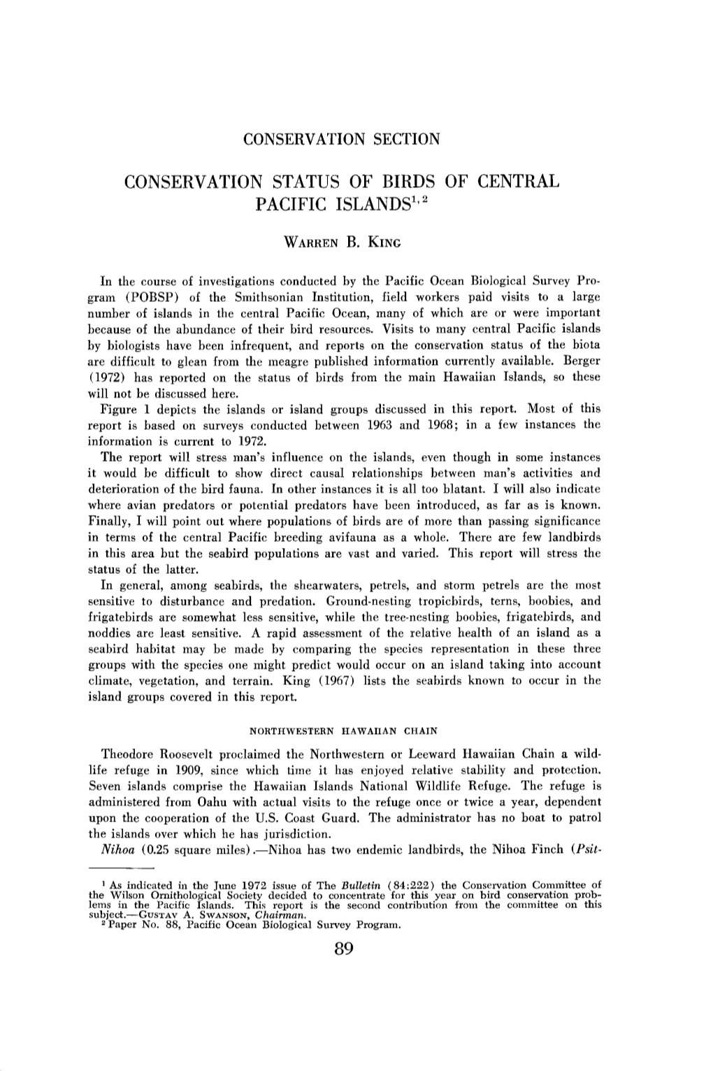 Conservation Status of Birds of Central Pacific Islands132