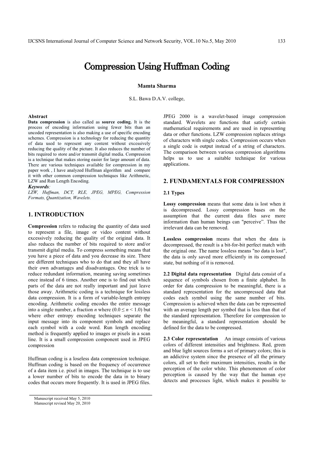 Compression Using Huffman Coding