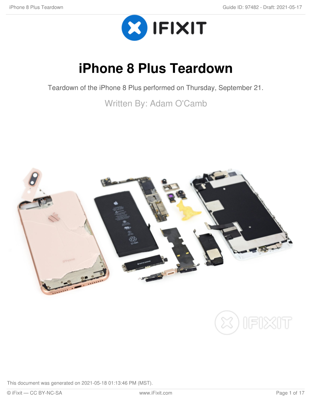 Iphone 8 Plus Teardown Guide ID: 97482 - Draft: 2021-05-17