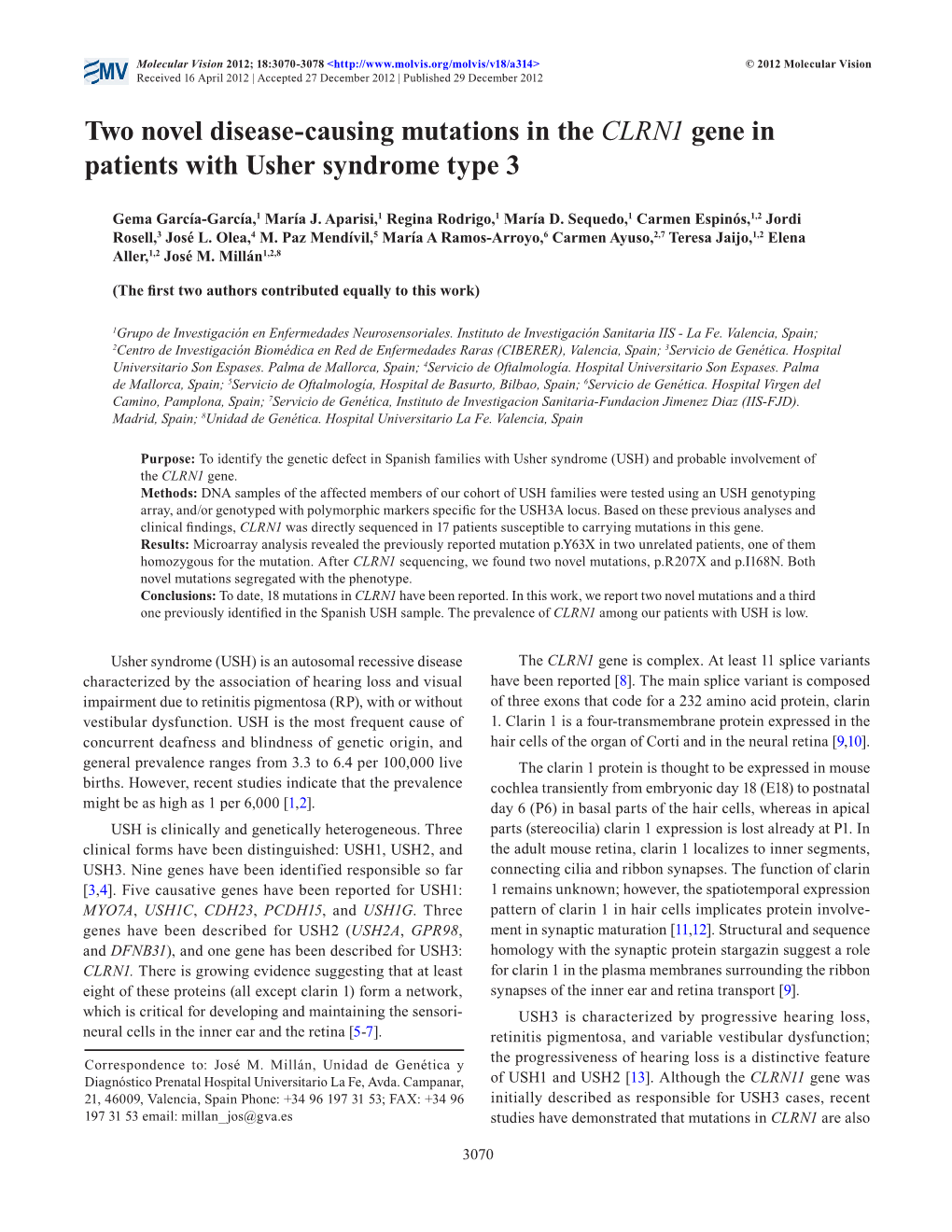 Two Novel Disease-Causing Mutations in the CLRN1 Gene in Patients with Usher Syndrome Type 3