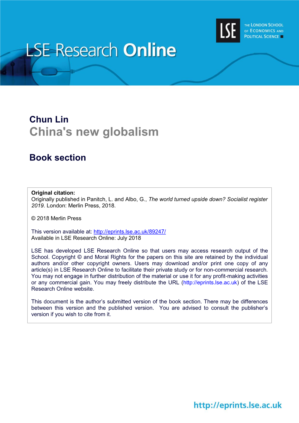 Chun Lin China's New Globalism