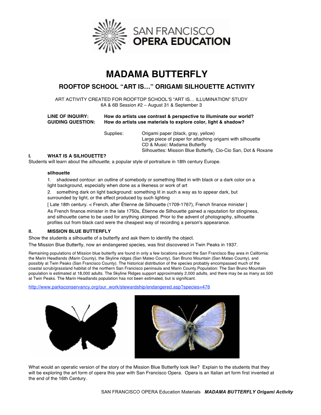 MADAMA BUTTERFLY Origami Activity