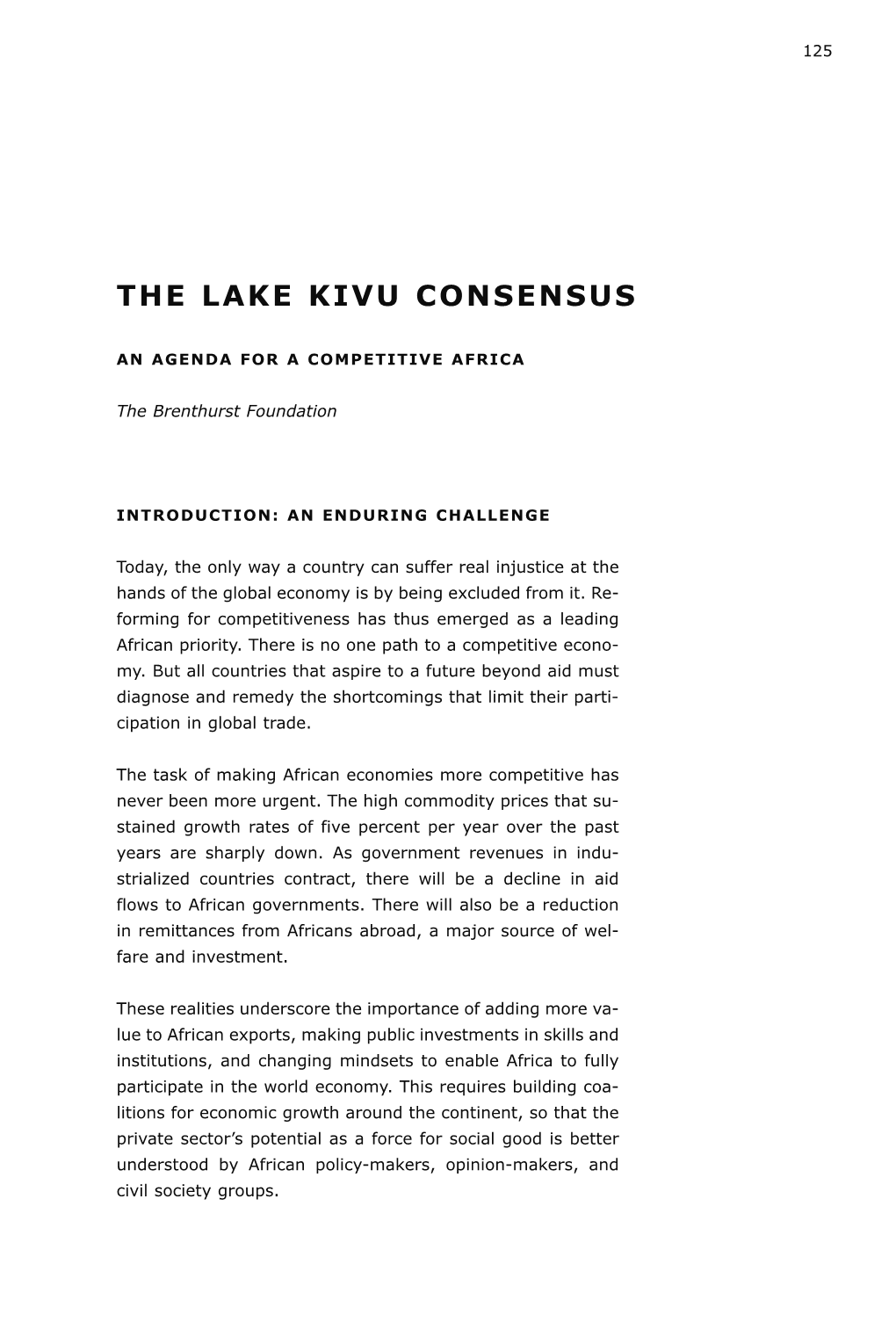The Lake Kivu Consensus