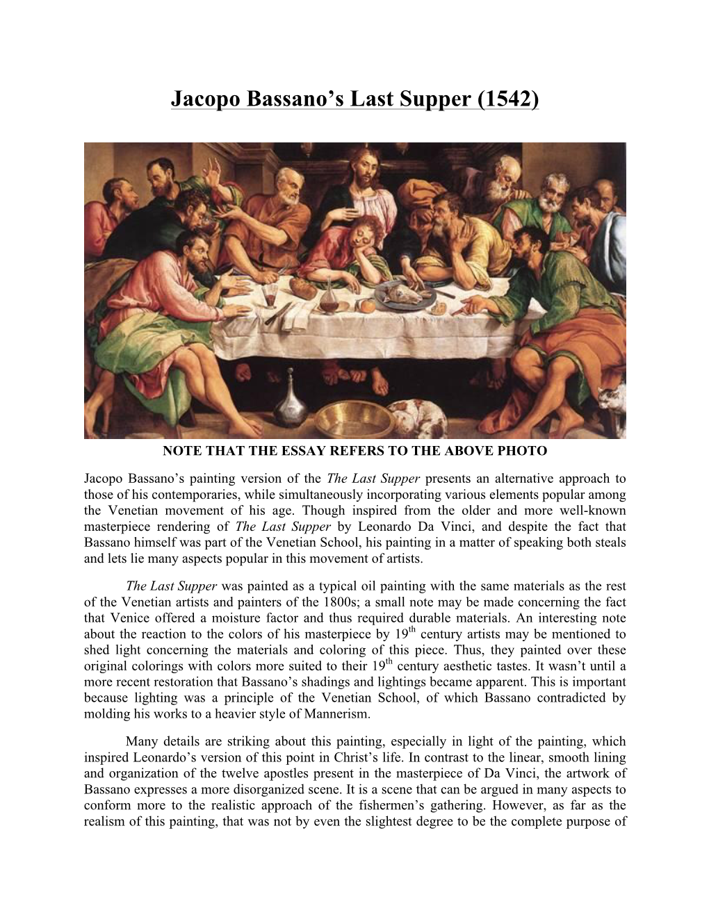 Jacopo Bassano's Last Supper