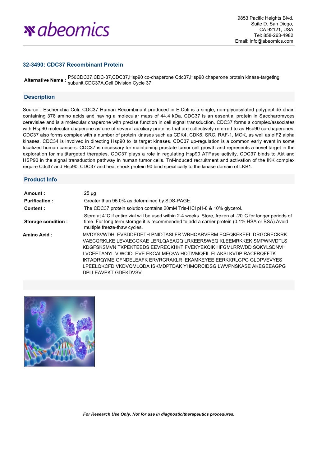 CDC37 Recombinant Protein Description Product Info