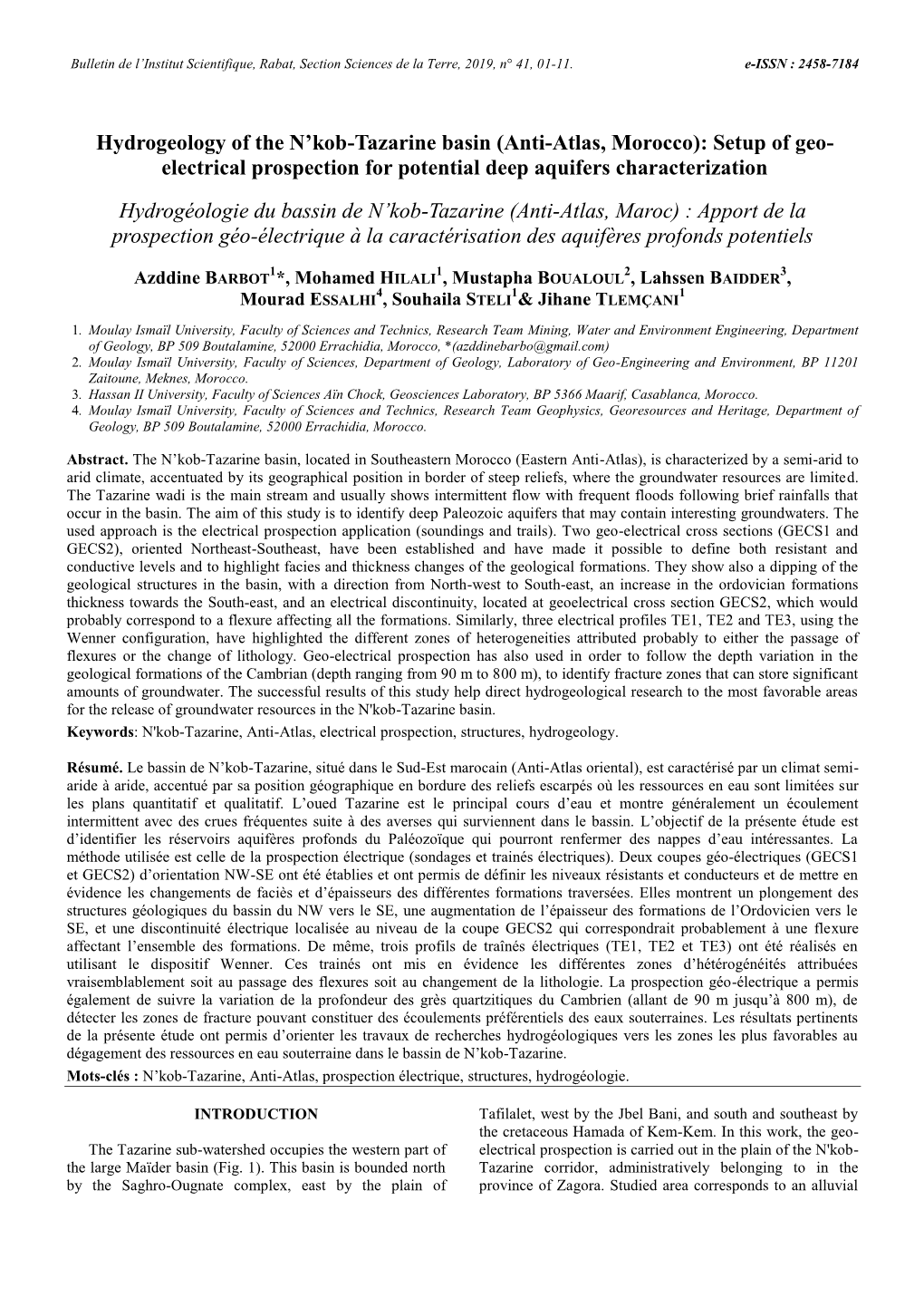 Hydrogeology of the N'kob-Tazarine Basin