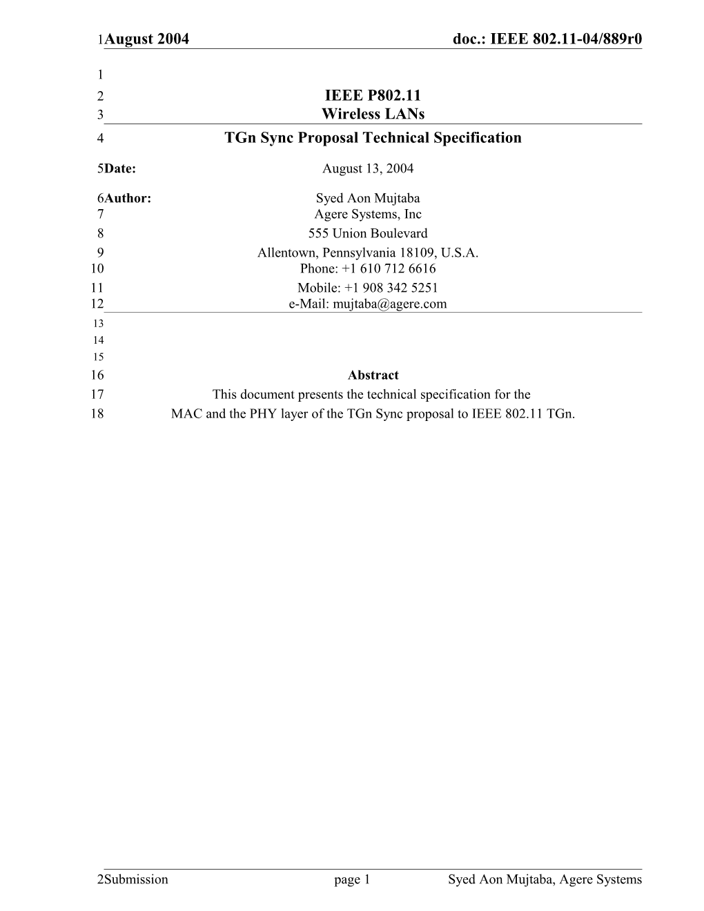 Tgn Sync Proposal Technical Specification