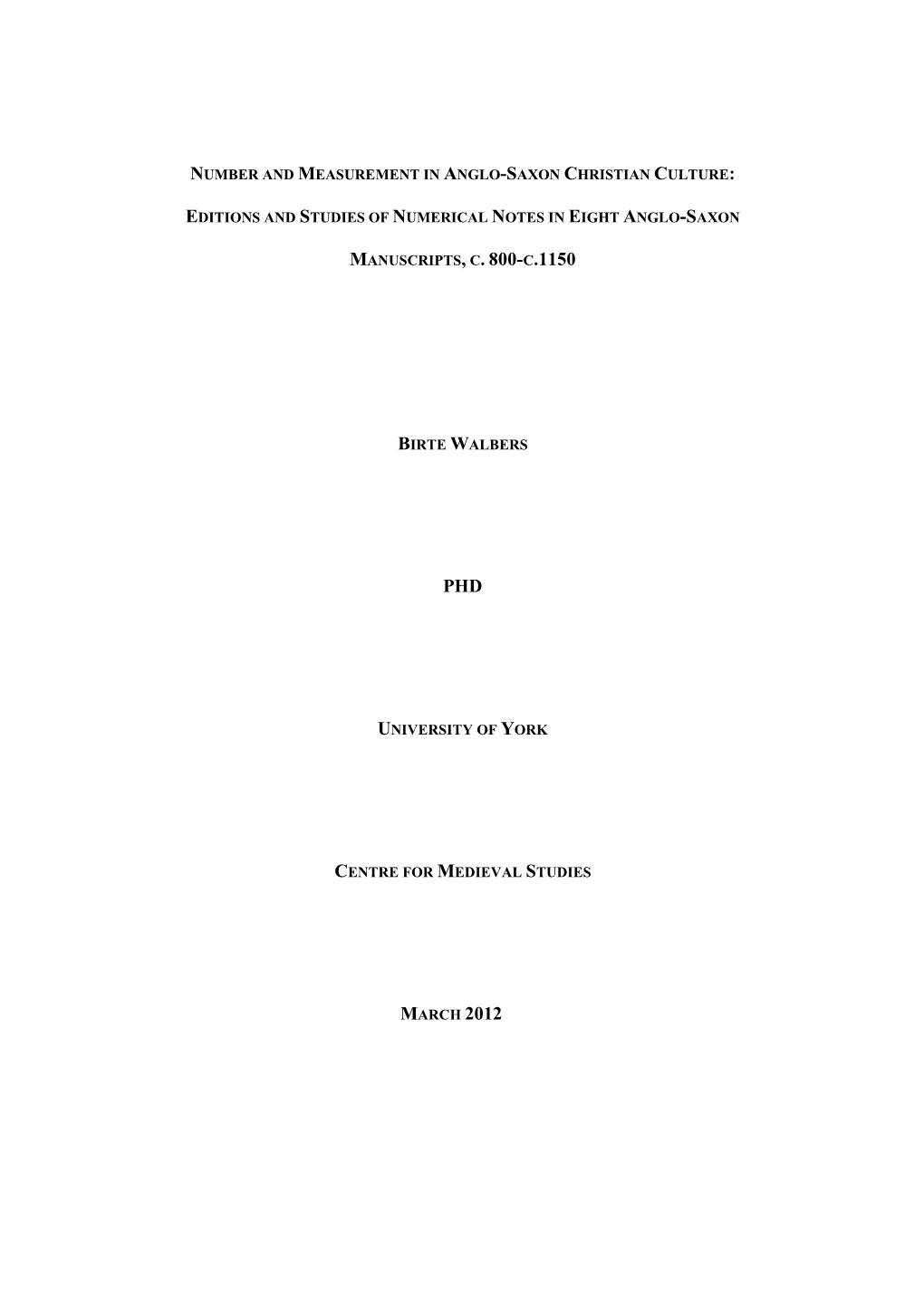 Number and Measurement in Anglo-Saxon Christian Culture