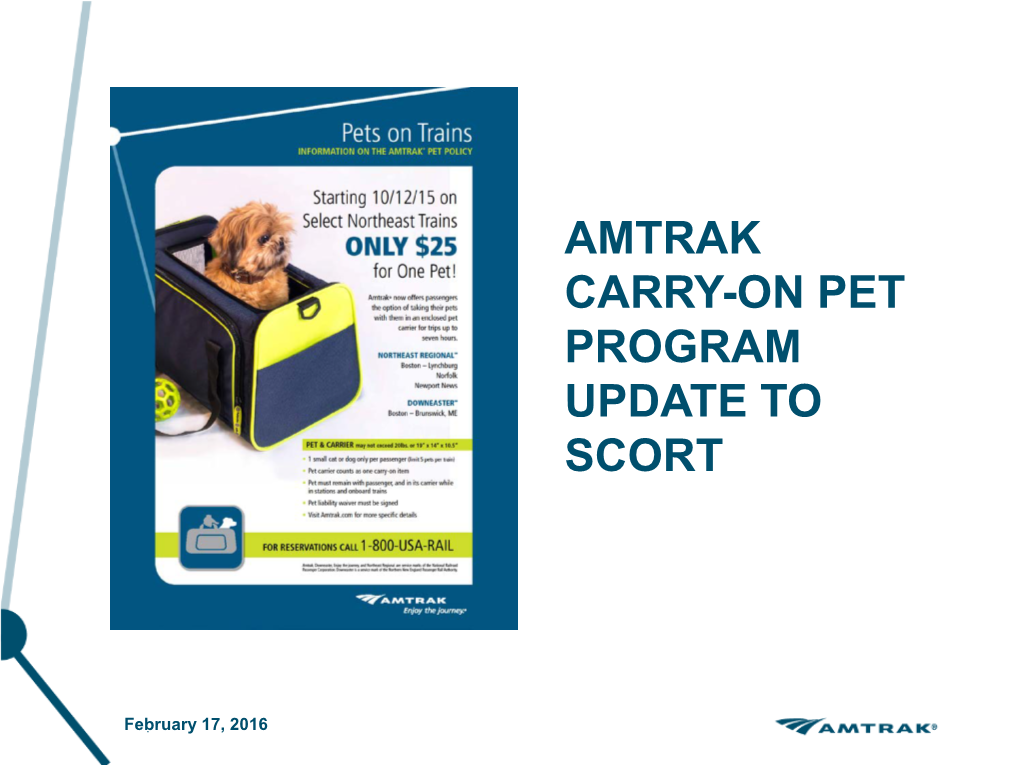 Amtrak Carry-On Pet Program Update to Scort