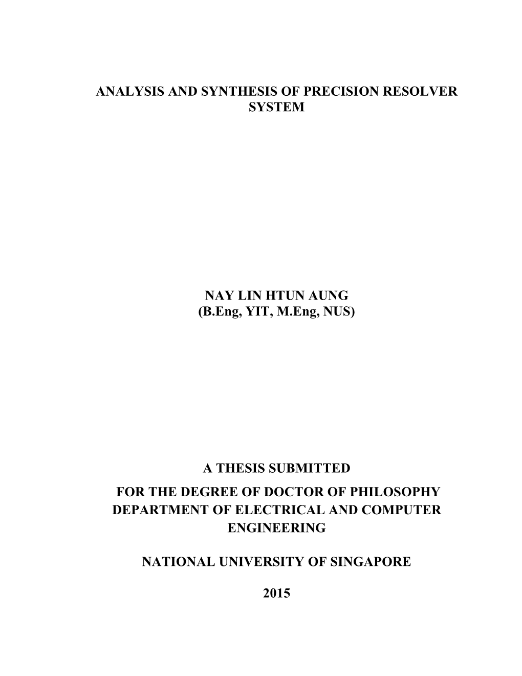 Analysis and Synthesis of Precision Resolver System