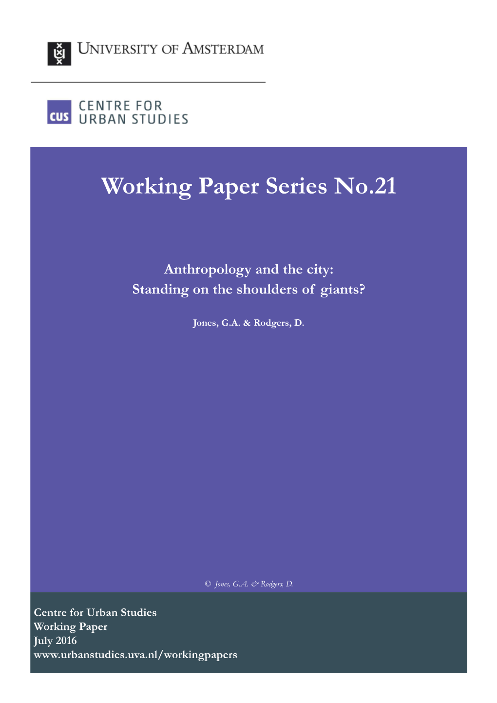 Anthropology and the City: Standing on the Shoulders of Giants?