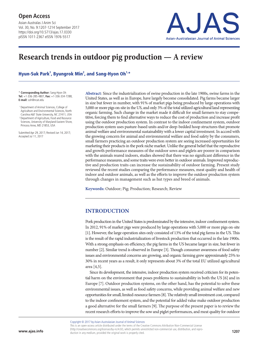 Research Trends in Outdoor Pig Production — a Review
