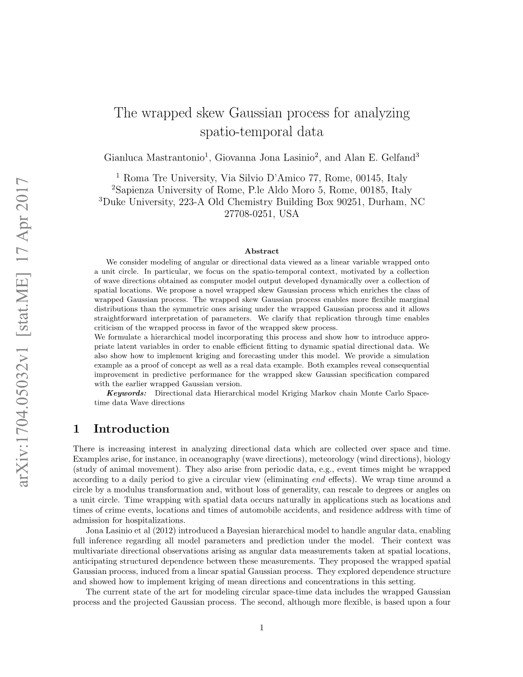 The Wrapped Skew Gaussian Process for Analyzing Spatio-Temporal Data