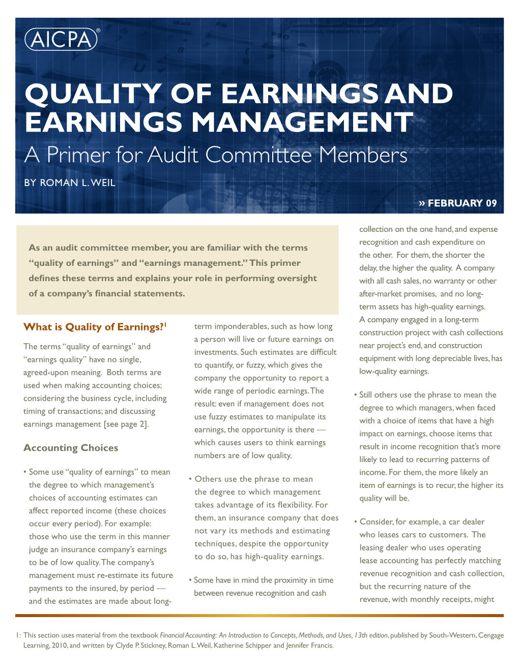 QUALITY of EARNINGS and Earnings Management a Primer for Audit Committee Members by Roman L