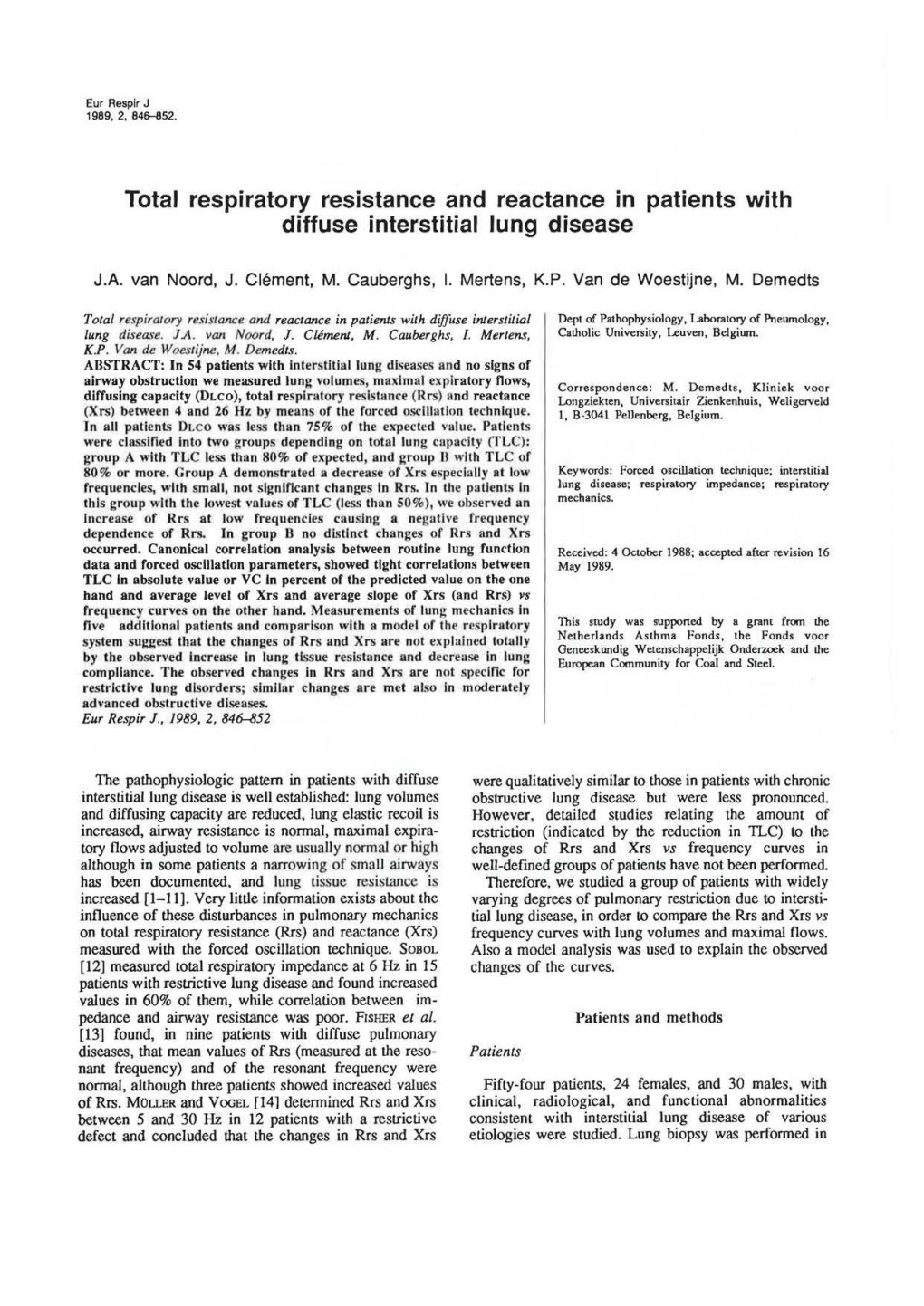 Total Respiratory Resistance and Reactance in Patients with Diffuse Interstitial Lung Disease