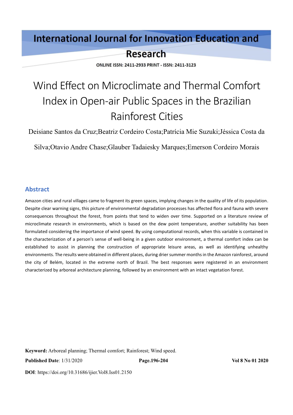 Wind Effect on Microclimate and Thermal Comfort Index in Open-Air Public Spaces in the Brazilian