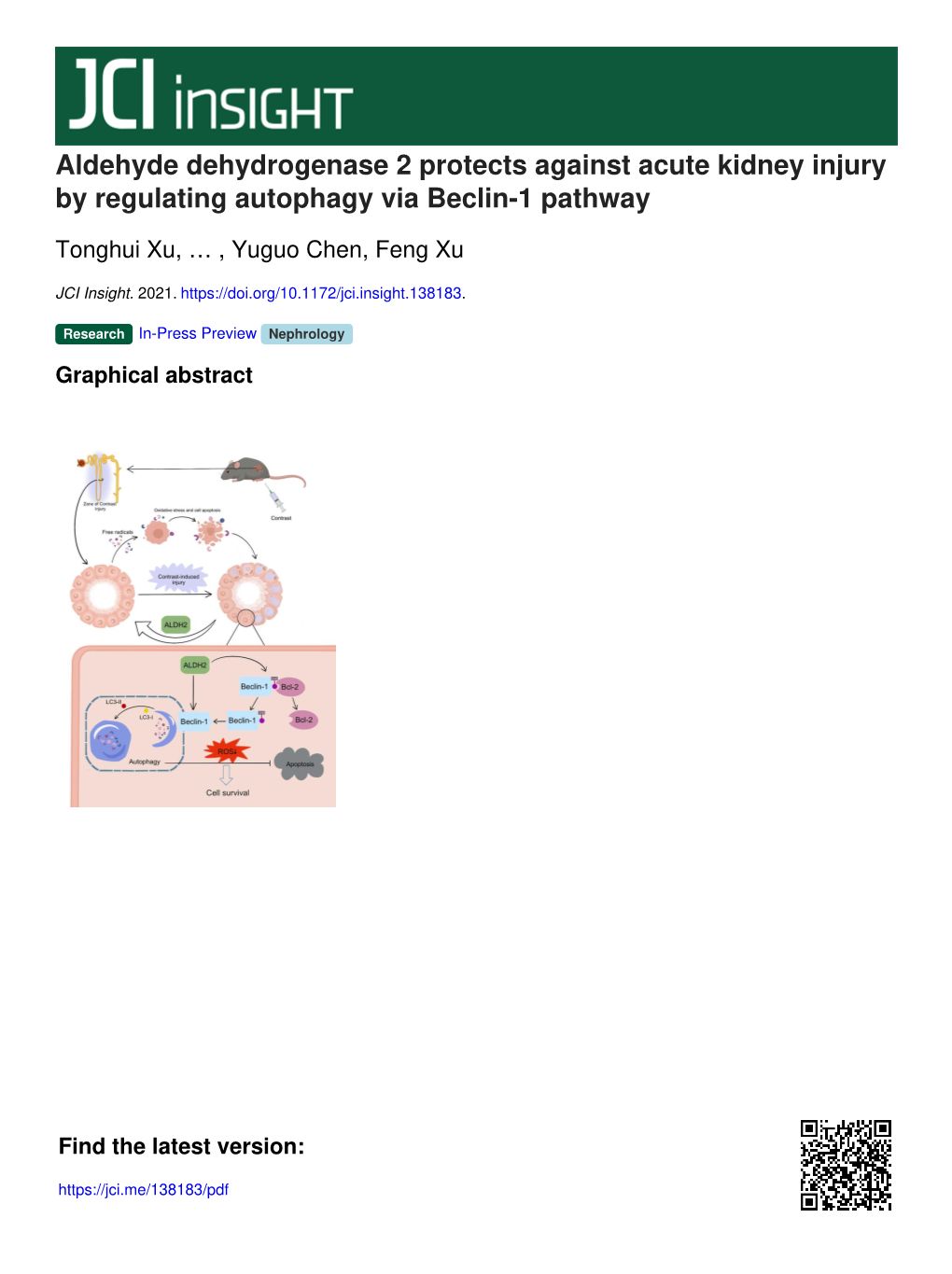 Aldehyde Dehydrogenase 2 Protects Against Acute Kidney Injury by Regulating Autophagy Via Beclin-1 Pathway