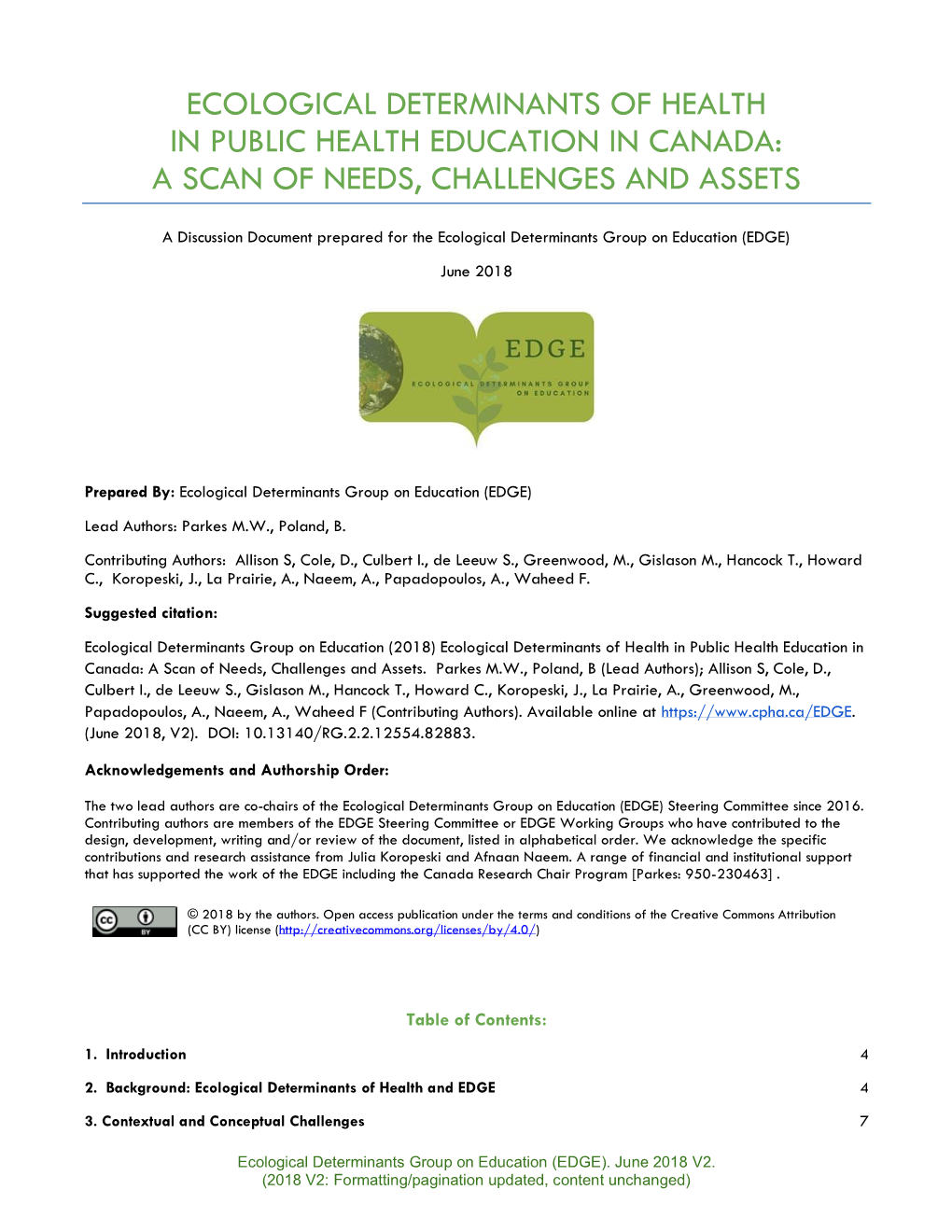 Ecological Determinants of Health in Public Health Education in Canada: a Scan of Needs, Challenges and Assets