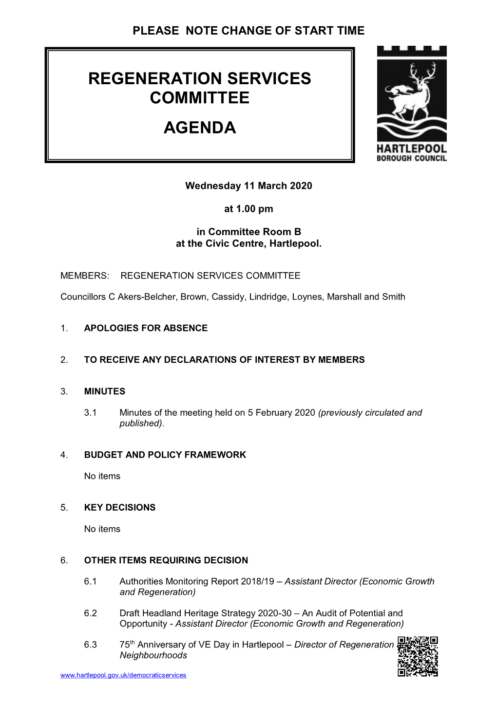 Regeneration Services Committee Agenda