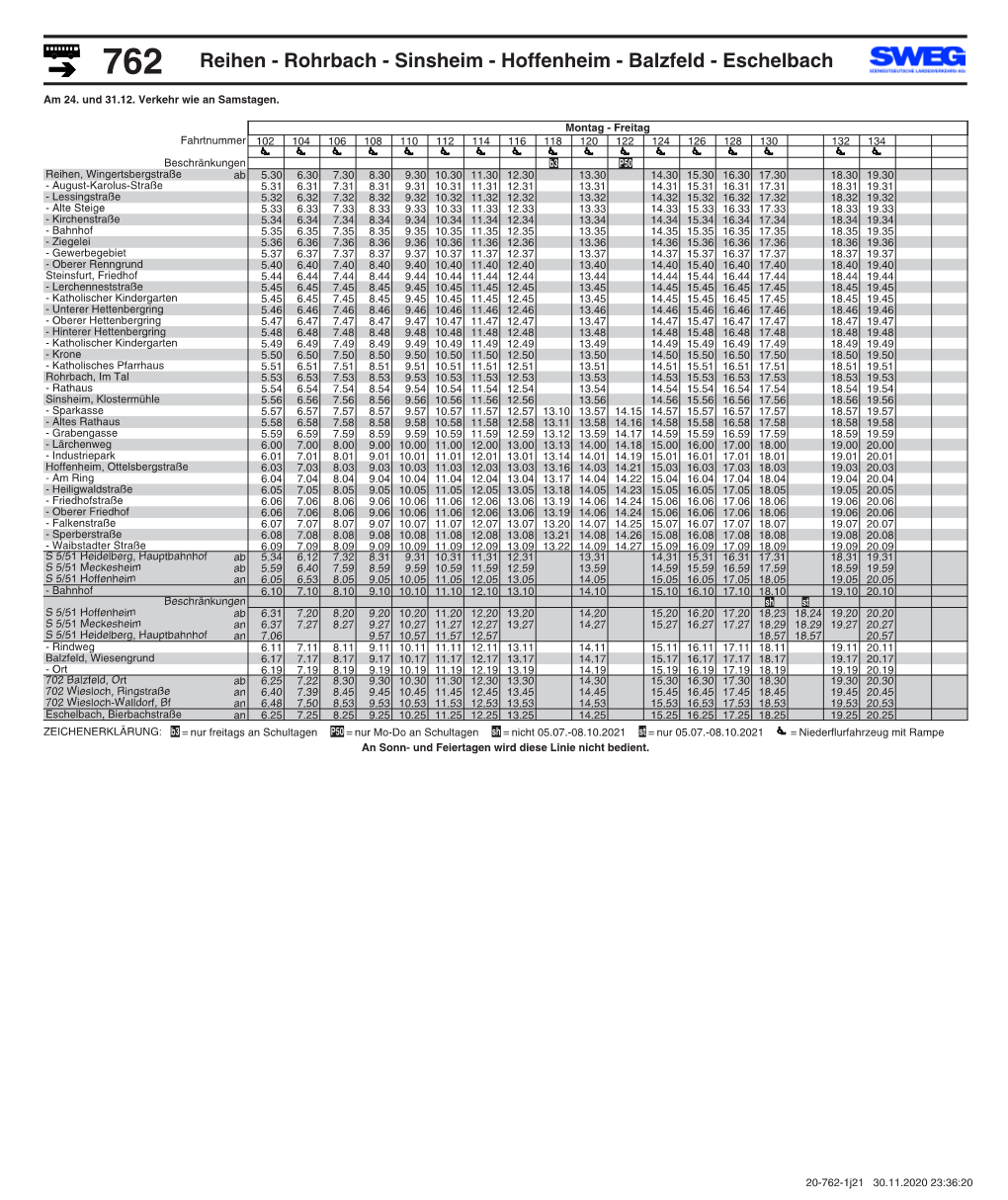 762 Reihen - Rohrbach - Sinsheim - Hoffenheim - Balzfeld - Eschelbach